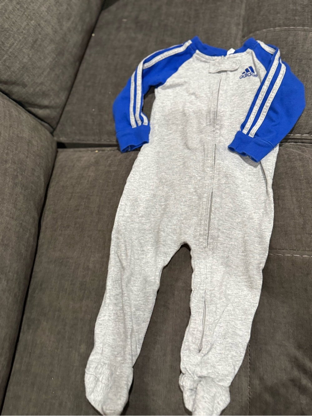 adidas Grey and Royal Blue Footed Infant One-Piece